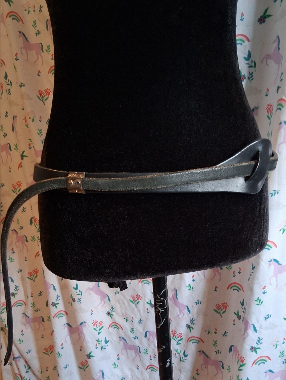 Vintage Rilleau Leathers Black Goth Medeival Taper Crystal Accent Statement Belt
